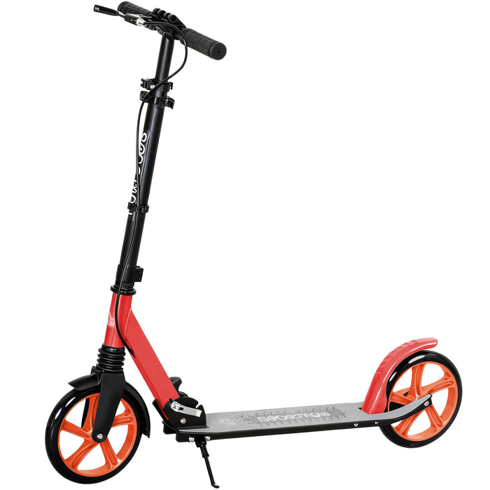HOMCOM One-click Folding Kick Scooter for 14+ w/ Adjustable Handlebar, Push Scooter with Kickstand, Dual Brake System, Red