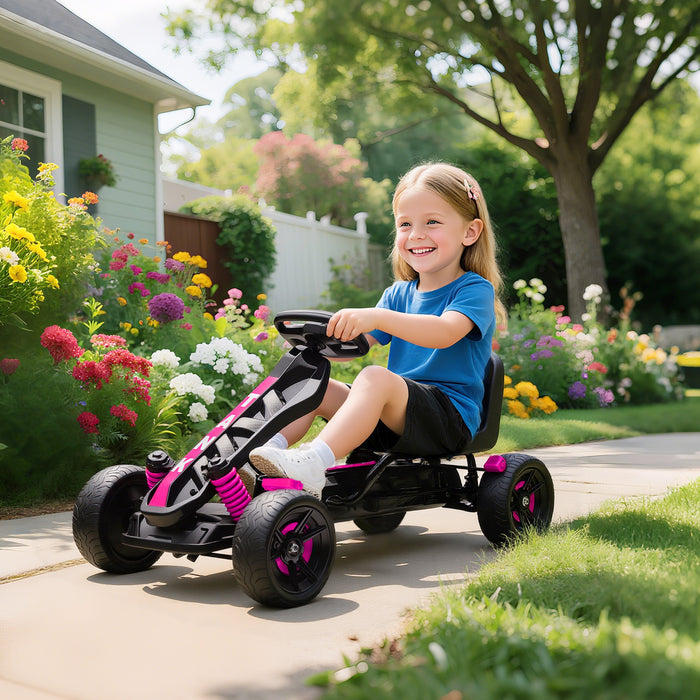 AIYAPLAY Pedal Go kart for Kids Ages 3-6 Years, with Automatic Clutch, Brake, EVA Anti-Slip Wheels, Pink