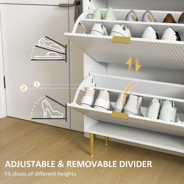 HOMCOM Narrow Shoe Cabinet with 4 Flip Drawers - White