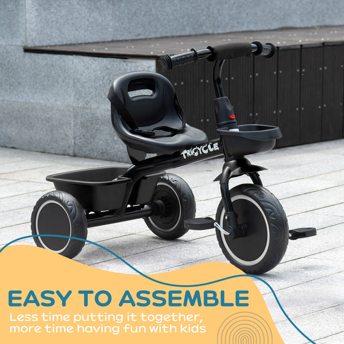 Adjustable Kids Trike for 2-5 Years - Pedal Tricycle with Seat Adjustment and Storage Baskets, Black - Ideal First Bike for Toddlers