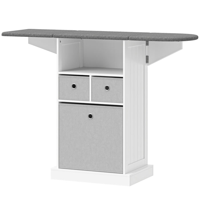 HOMCOM Ironing Board Cabinet on Wheels with Ironable and Foldable Top, Mobile Storage Cabinet with Ironing Board, White