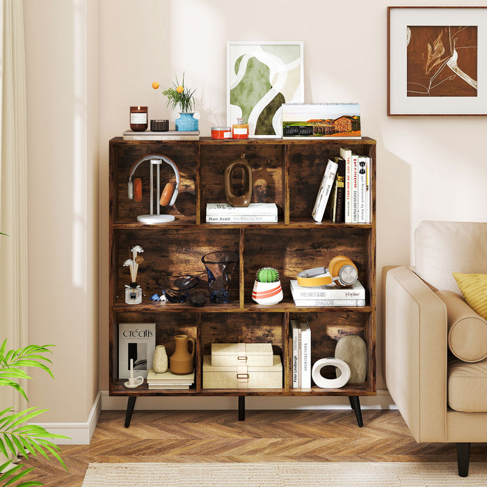 8-Cube Mid Century Modern Bookcase with 5 Tapered Metal Legs-
