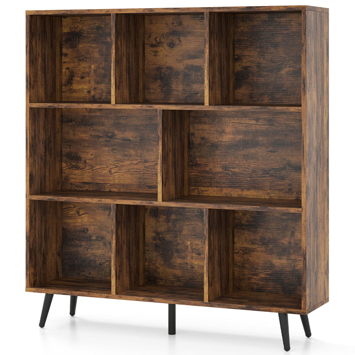 8-Cube Mid Century Modern Bookcase with 5 Tapered Metal Legs-
