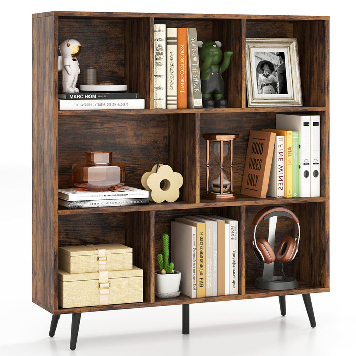 8-Cube Mid Century Modern Bookcase with 5 Tapered Metal Legs-