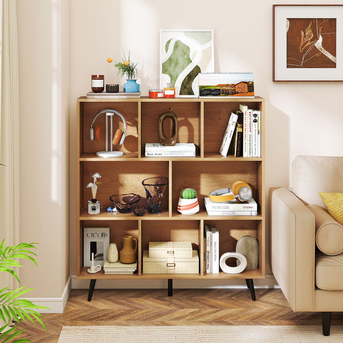8-Cube Mid Century Modern Bookcase with 5 Tapered Metal Legs-