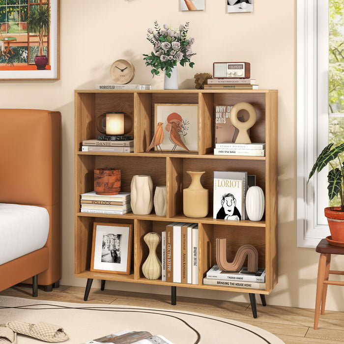 8-Cube Mid Century Modern Bookcase with 5 Tapered Metal Legs-
