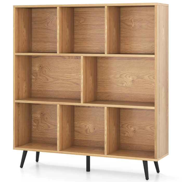 8-Cube Mid Century Modern Bookcase with 5 Tapered Metal Legs-