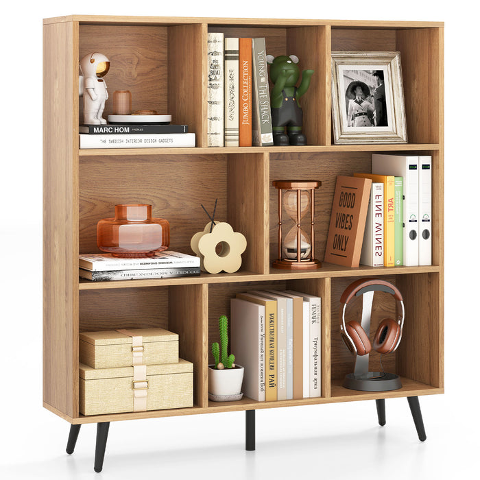 8-Cube Mid Century Modern Bookcase with 5 Tapered Metal Legs-