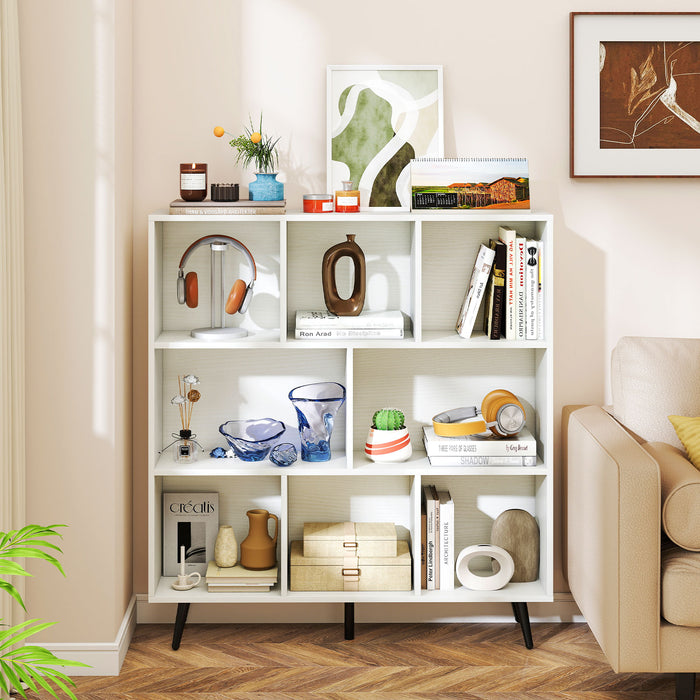 8-Cube Mid Century Modern Bookcase with 5 Tapered Metal Legs-