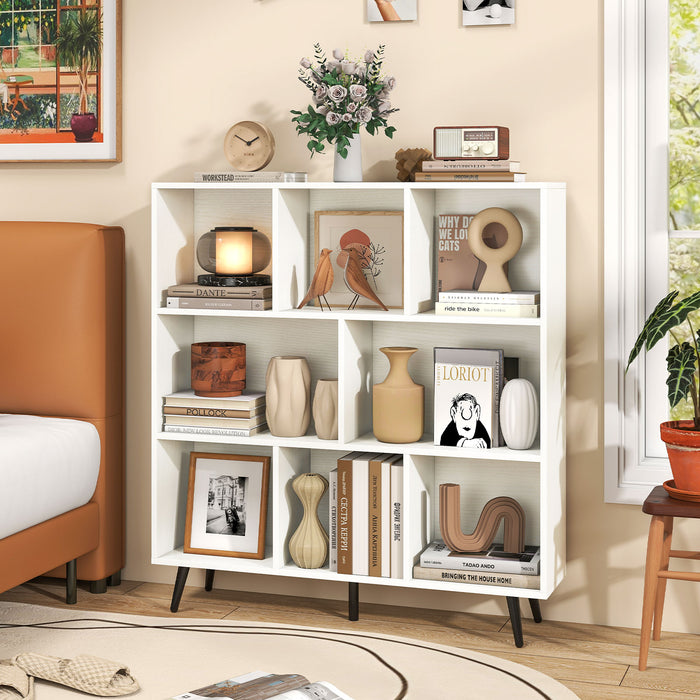 8-Cube Mid Century Modern Bookcase with 5 Tapered Metal Legs-