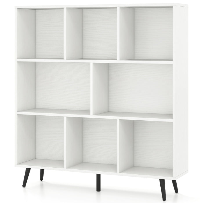 8-Cube Mid Century Modern Bookcase with 5 Tapered Metal Legs-