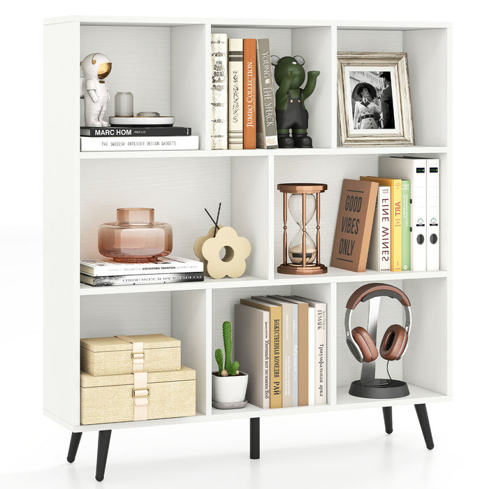 8-Cube Mid Century Modern Bookcase with 5 Tapered Metal Legs-
