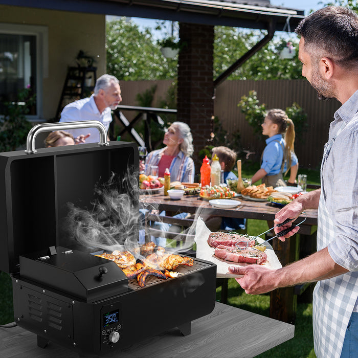 8-in-1 Portable Pellet Grill with Digital Control and Meat Probe for Backyard-