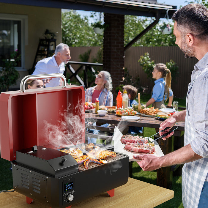 8-in-1 Portable Pellet Grill with Digital Control and Meat Probe for Backyard-