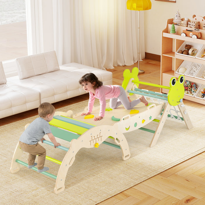 8-in-1 Toddler Wooden Triangle Set with Arch Climber and Foldable Rope Triangle-