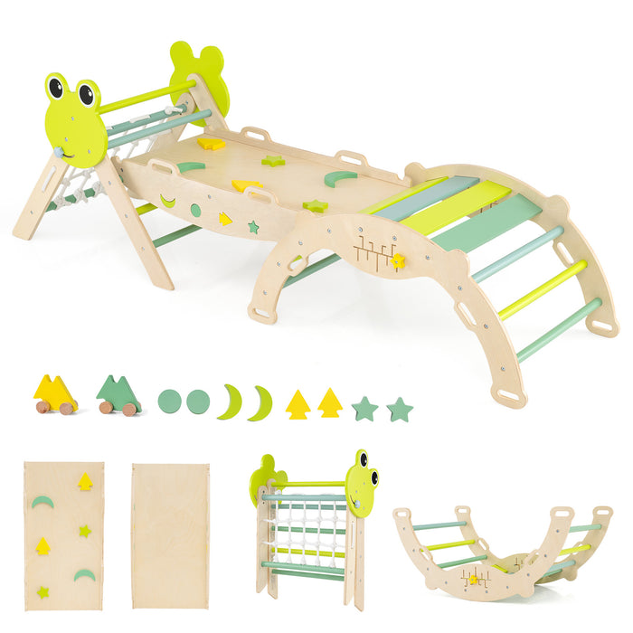 8-in-1 Toddler Wooden Triangle Set with Arch Climber and Foldable Rope Triangle-