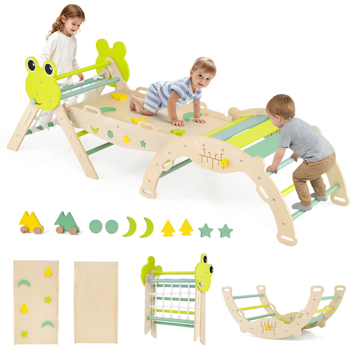 8-in-1 Toddler Wooden Triangle Set with Arch Climber and Foldable Rope Triangle-