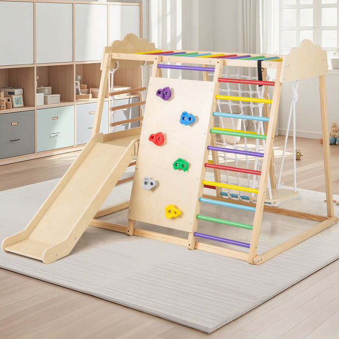 8-in-1 Indoor Jungle Gym for Kids Wooden Montessori Climbing Toys-