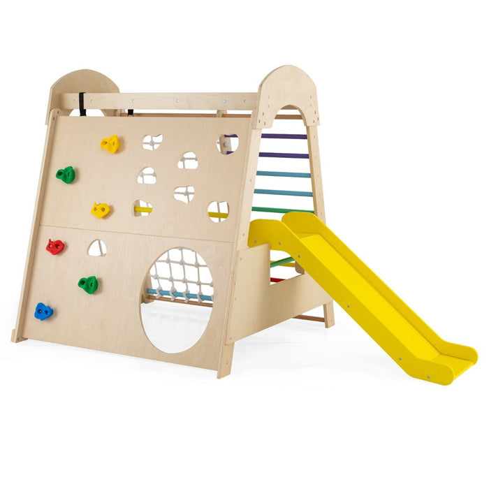 8-in-1 Indoor Jungle Gym Wooden Playground with Climbing Wall-