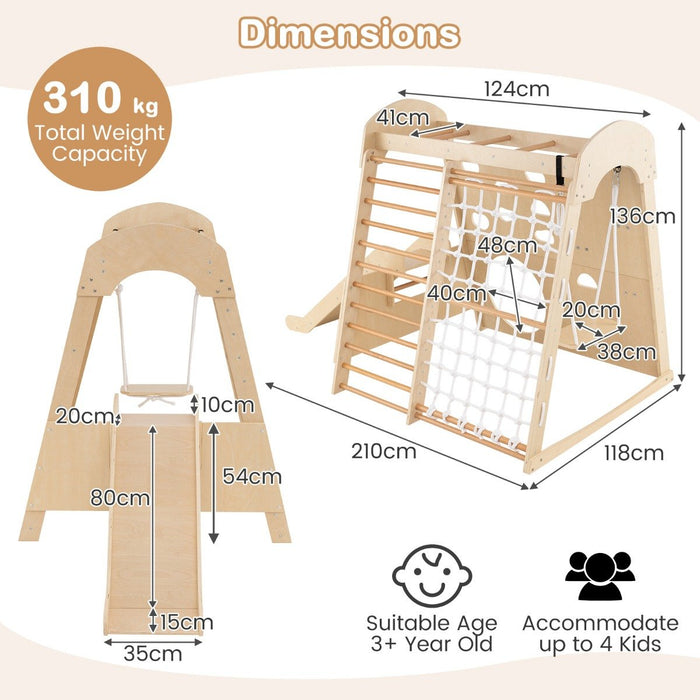 8-in-1 Indoor Jungle Gym Wooden Playground with Climbing Wall-
