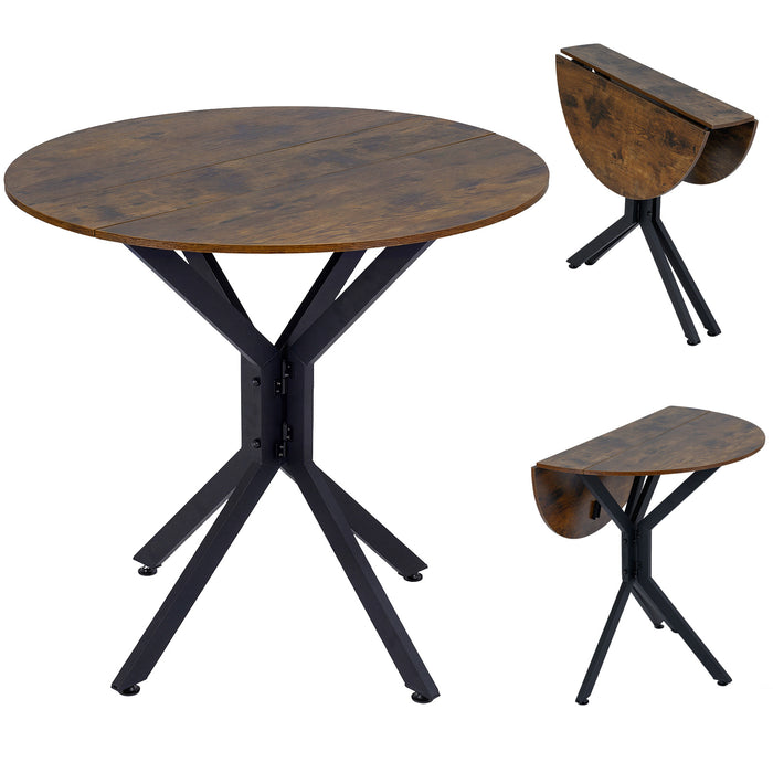 80 CM Round Dining Table for 2-4 People Drop Leaf Expandable Kitchen Table-