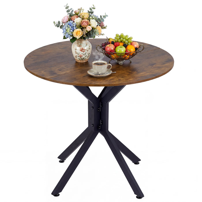 80 CM Round Dining Table for 2-4 People Drop Leaf Expandable Kitchen Table-