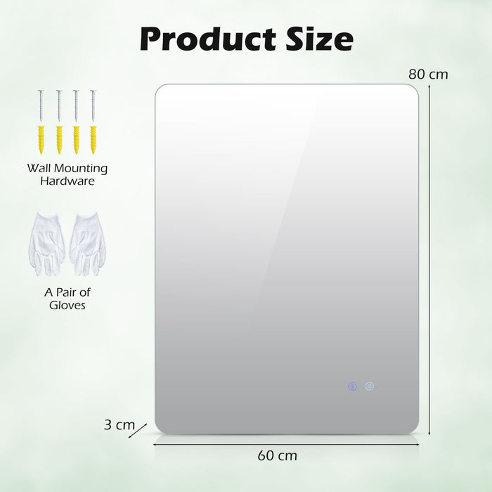80 cm x 60 cm Rectangle LED Lighted Mirror Wall Mounted Mirror