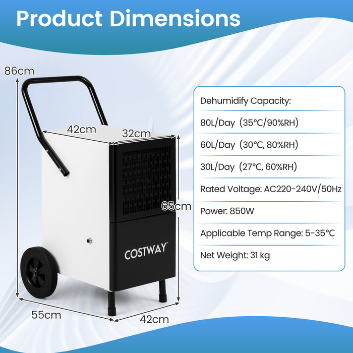 80L/Day Commercial Dehumidifier with Built-in Water Pump-