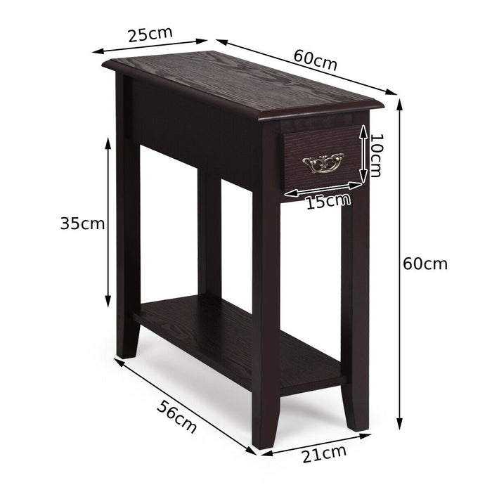 2-Tier Bedside Table with Drawer and Storage Shelf-White