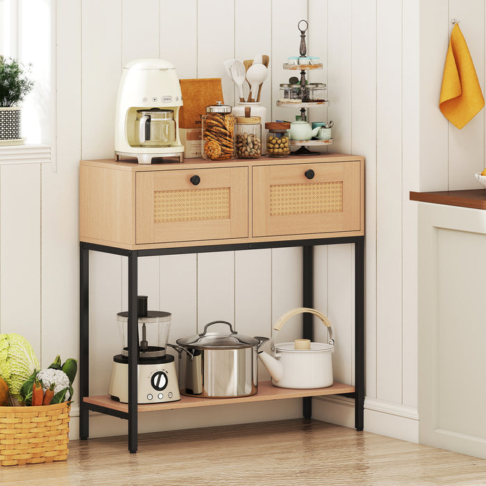 80 CM Boho Console Table with 2 Drawers and Bottom Shelf-