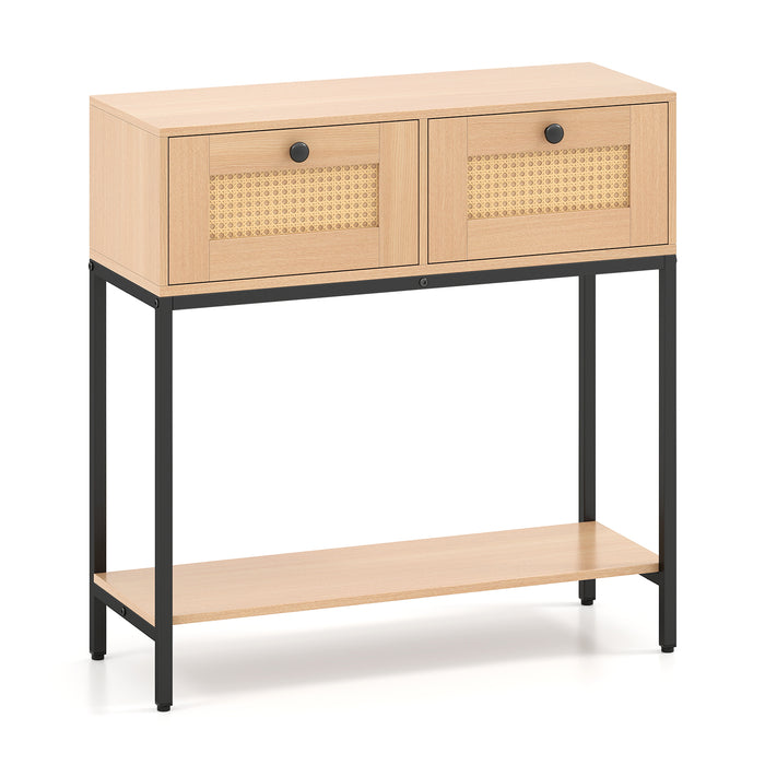 80 CM Boho Console Table with 2 Drawers and Bottom Shelf-