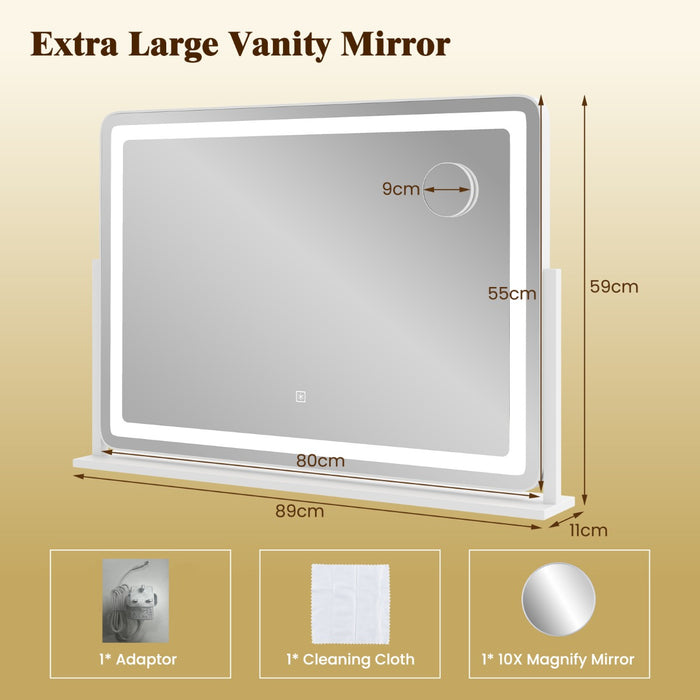80 x 55 CM Large Vanity Mirror with Touch Control and 3-Color Lighting Mode-