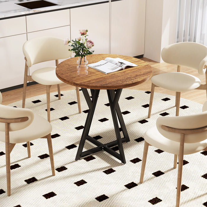 80cm Round Dining Table with Metal Pedestal Base and Adjustable Foot Pads-