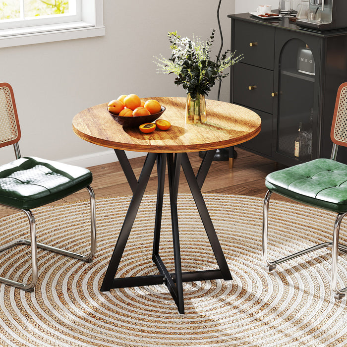 80cm Round Dining Table with Metal Pedestal Base and Adjustable Foot Pads-