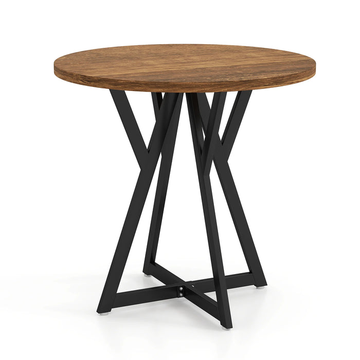 80cm Round Dining Table with Metal Pedestal Base and Adjustable Foot Pads-