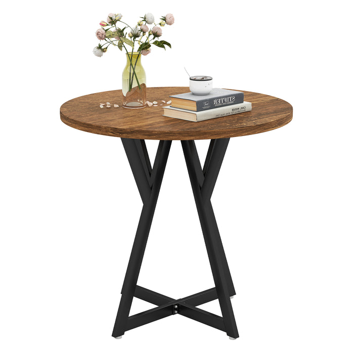 80cm Round Dining Table with Metal Pedestal Base and Adjustable Foot Pads-