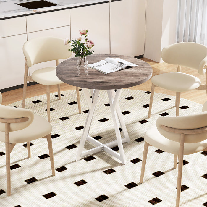 80cm Round Dining Table with Metal Pedestal Base and Adjustable Foot Pads-