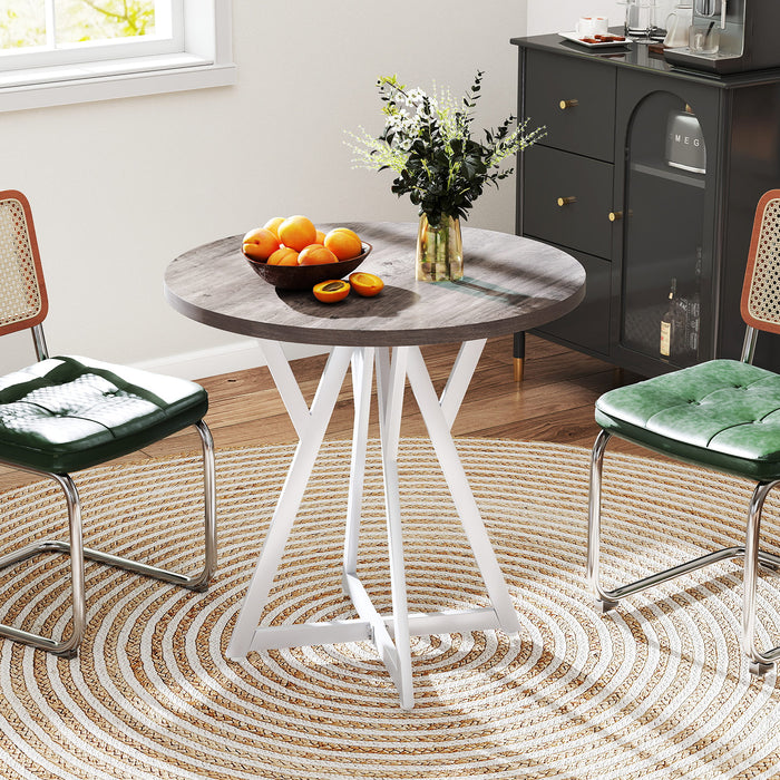 80cm Round Dining Table with Metal Pedestal Base and Adjustable Foot Pads-