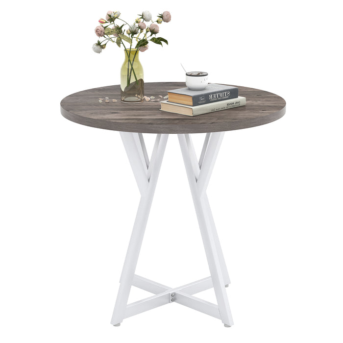 80cm Round Dining Table with Metal Pedestal Base and Adjustable Foot Pads-