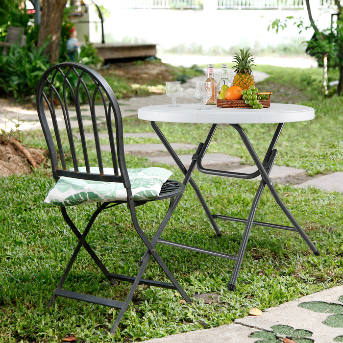 Folding Plastic Table 81 CM Round - Thickened HDPE Durable Tabletop - Ideal for Space Saving and Easy Storage Solution