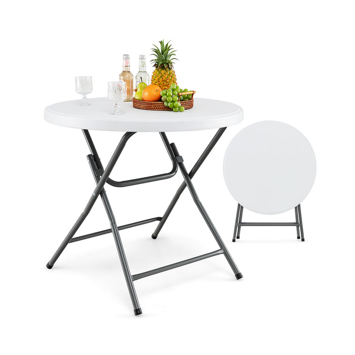 Folding Plastic Table 81 CM Round - Thickened HDPE Durable Tabletop - Ideal for Space Saving and Easy Storage Solution