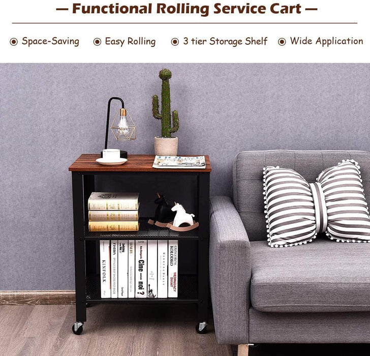 3 Tier Kitchen Utility Trolley with Wheels-Grey