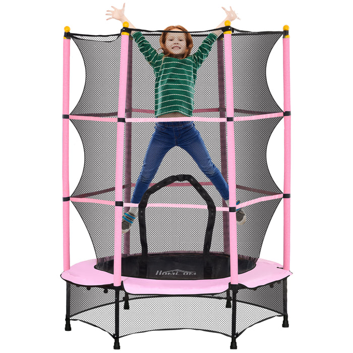 HOMCOM 4.6FT/75" Kids Trampoline, Indoor Outdoor Toddler Trampoline, with Safety Enclosure, Springless design - Pink