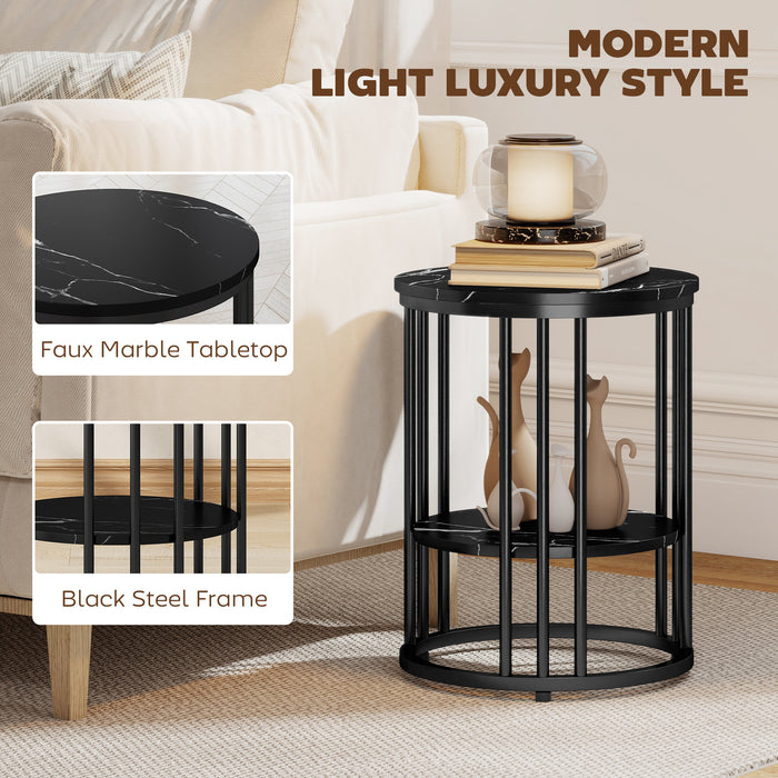 HOMCOM Set of Two Marble-Effect Coffee Tables - Black