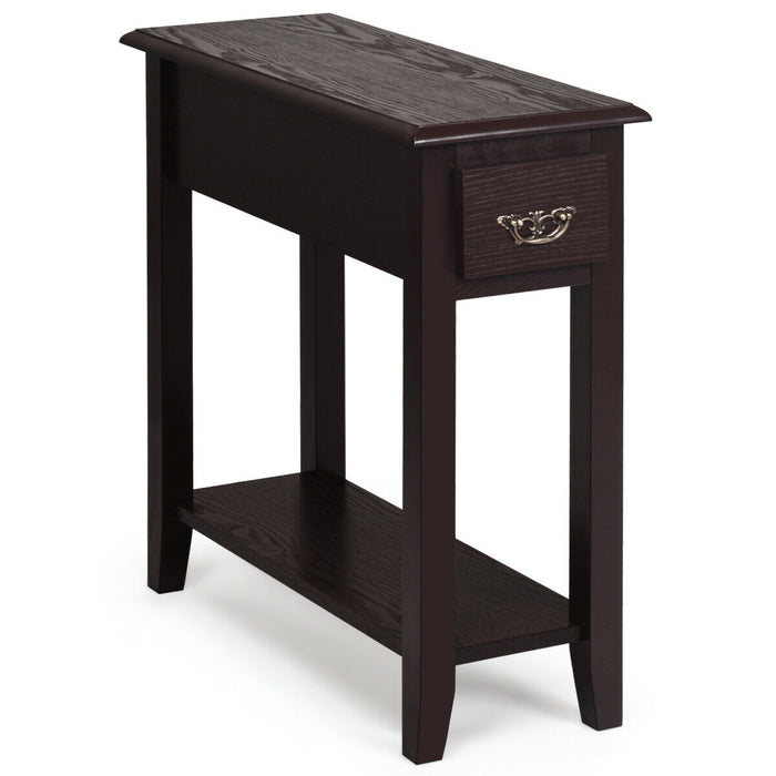 2-Tier Bedside Table with Drawer and Storage Shelf-White