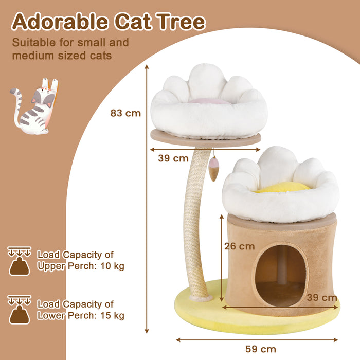 83cm Flower Cat Tree with Sisal Scratching Post and Top Perch-