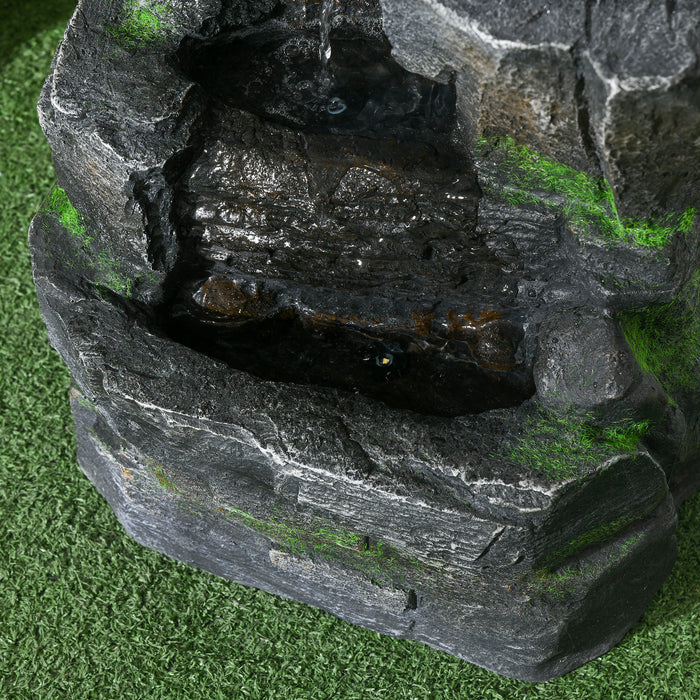 Outsunny Garden Water Feature with LED Lights - Dark Grey