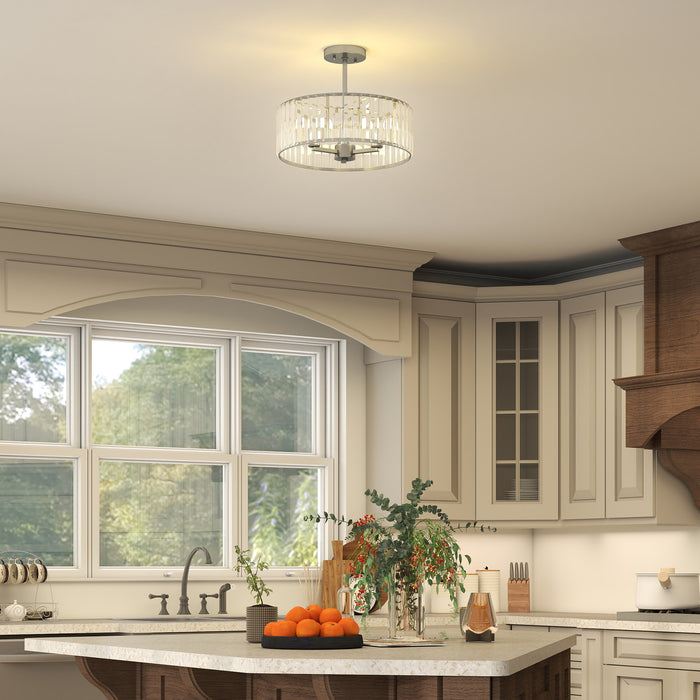 HOMCOM Crystal Ceiling Light Fixture, Semi Flush Mount Modern Crystal Chandelier Ceiling Light for Living Room, Bedroom, Hallway,  Dining Room, E14 Base 3-Lights, Silver Tone