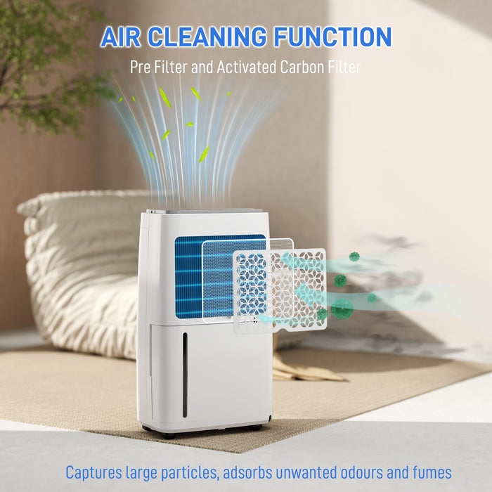 HOMCOM 16L/Day Dehumidifier with Activated Carbon Air Filter, Continuous Drainage, 5.5L Water Tank, 24H Timer, Humidity Light, Dehumidifier for Home Damp, Bedroom, Condensation, Mould, Laundry Drying