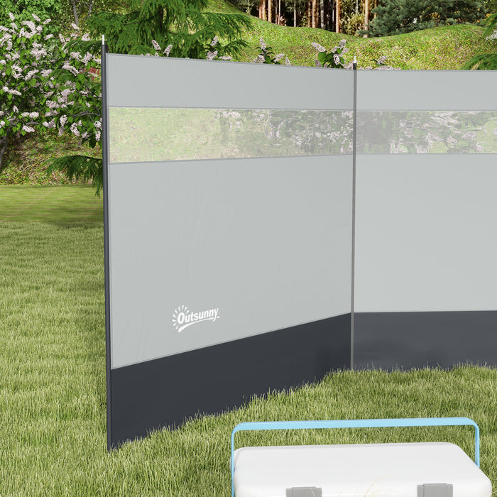 Camping Windbreaker with Transparent Viewing Panels - Sturdy Steel Poles & Portable Carry Bag, Grey, 440x140cm - Ideal for Beach, Caravan, and Campervan Privacy Shelter
